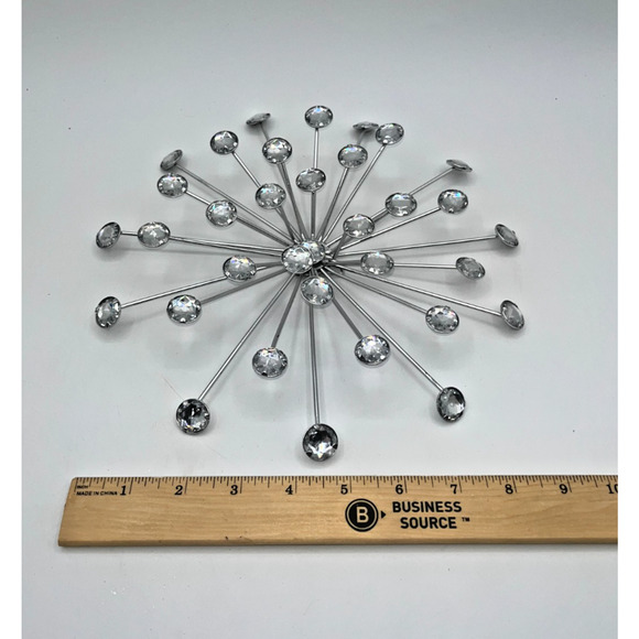 Cool Unique Silver Bursting Star Sputnik Metal Wall Sculpture Faux Rhinestone - Picture 2 of 9